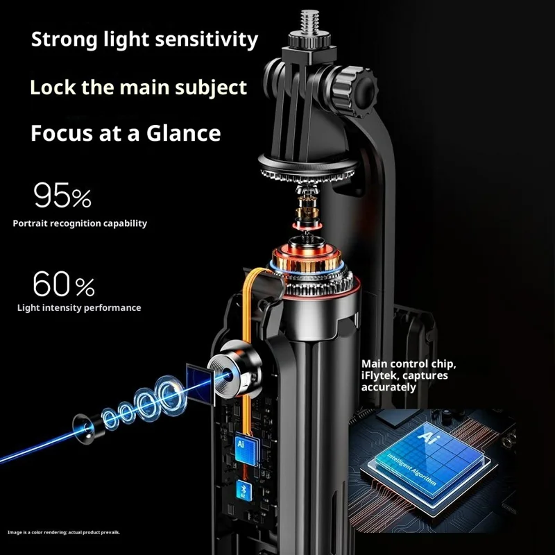 Q625 1.83m Bluetooth-Compatible Quadripod Selfie Stick AI Tracking with H-Shape Fill Light Anti-Shake - Black