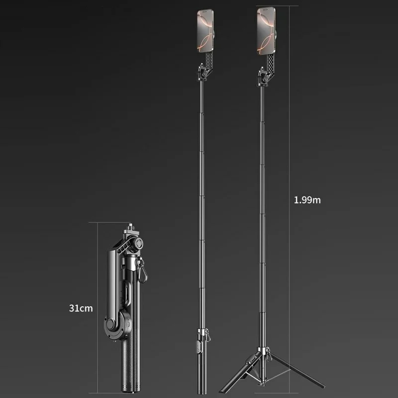 P62 Bluetooth-Compatible Tripod Selfie Stick for Smartphone Live Streaming Electric Suction Cup Extendable Monopod - Black