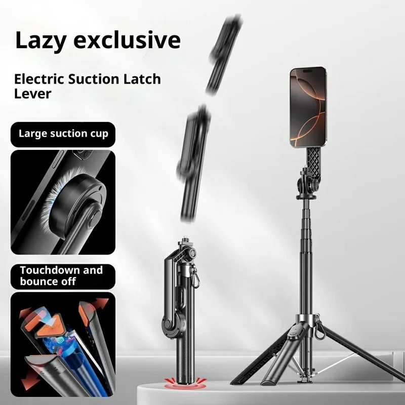 P62 Bluetooth-Compatible Tripod Selfie Stick for Smartphone Live Streaming Electric Suction Cup Extendable Monopod - Black