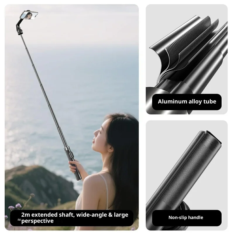 P62 Bluetooth-Compatible Tripod Selfie Stick for Smartphone Live Streaming Electric Suction Cup Extendable Monopod - Black