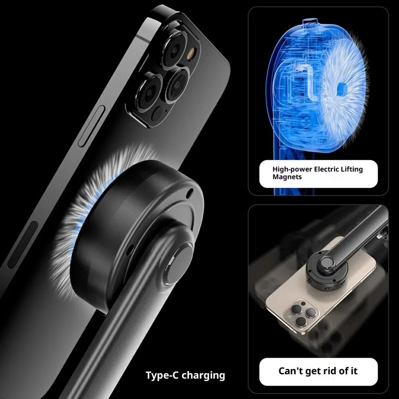 P62 Bluetooth-Compatible Tripod Selfie Stick for Smartphone Live Streaming Electric Suction Cup Extendable Monopod - Black