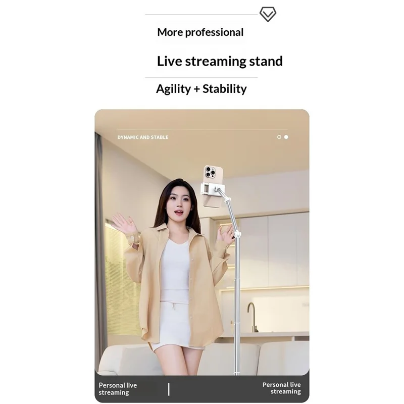 X9 Integrated Foldable Phone Floor Stand Telescopic Adjustable Overhead Shooting Stand for Live Streaming - White