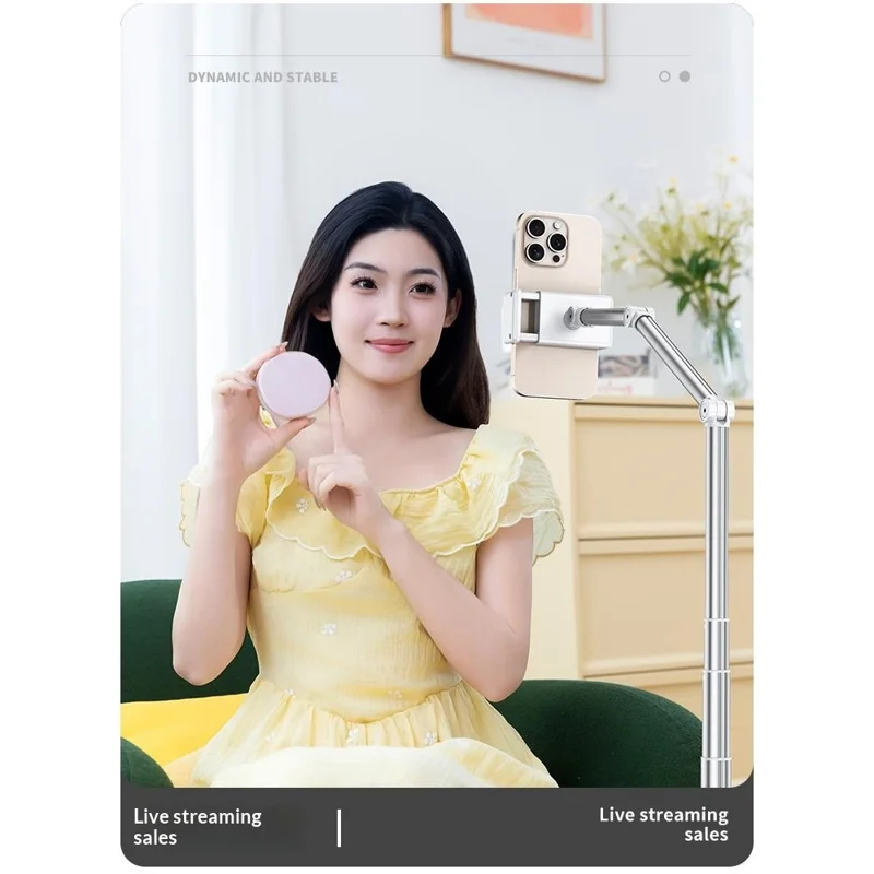 X9 Integrated Foldable Phone Floor Stand Telescopic Adjustable Overhead Shooting Stand for Live Streaming - White