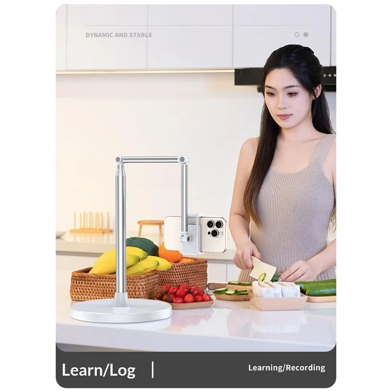 X9 Integrated Foldable Phone Floor Stand Telescopic Adjustable Overhead Shooting Stand for Live Streaming - White