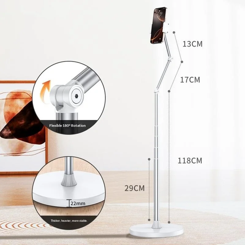 X9 Integrated Foldable Phone Floor Stand Telescopic Adjustable Overhead Shooting Stand for Live Streaming - White