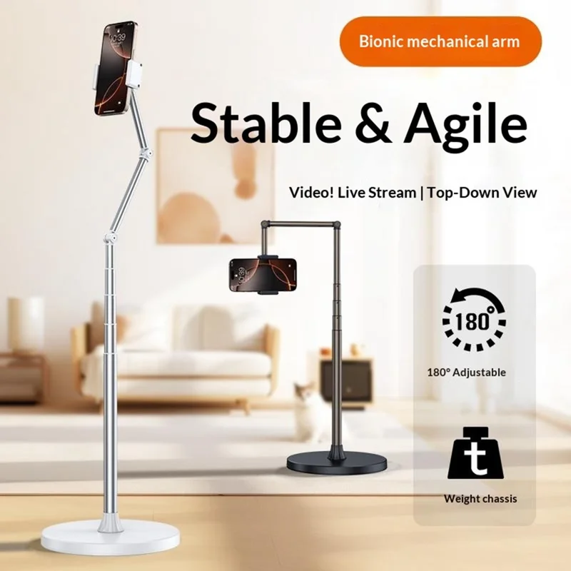 X9 Integrated Foldable Phone Floor Stand Telescopic Adjustable Overhead Shooting Stand for Live Streaming - White