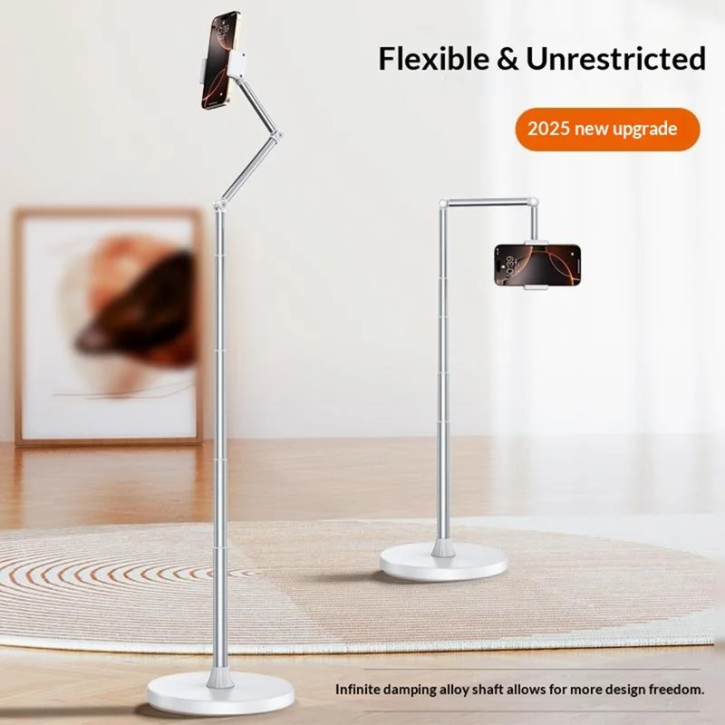 X9 Integrated Foldable Phone Floor Stand Telescopic Adjustable Overhead Shooting Stand for Live Streaming - White