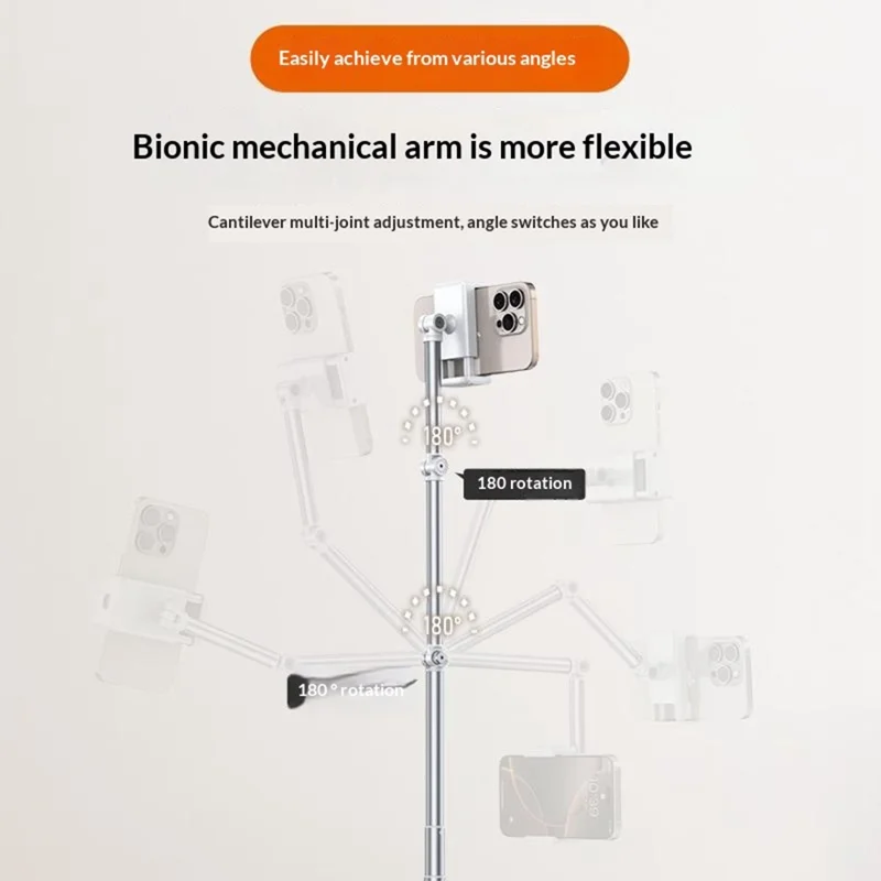 X9 Integrated Foldable Phone Floor Stand Telescopic Adjustable Overhead Shooting Stand for Live Streaming - White