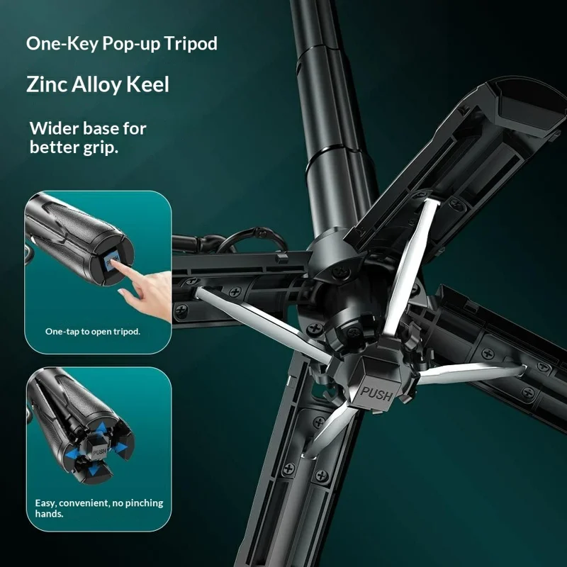 P15-Y Mini Selfie Stick with Dual K Pocket Lights / Remote Control, Portable Extendable Phone Tripod Stand - Black