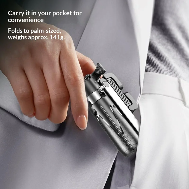 P15-Y Mini Selfie Stick with Dual Square Lights  /  Remote Control, Portable Extendable Phone Tripod Stand - Black