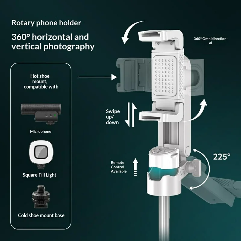 P15-Y Mini Selfie Stick with Single G Pocket Lights  /  Remote Control, Portable Extendable Phone Tripod Stand - Black