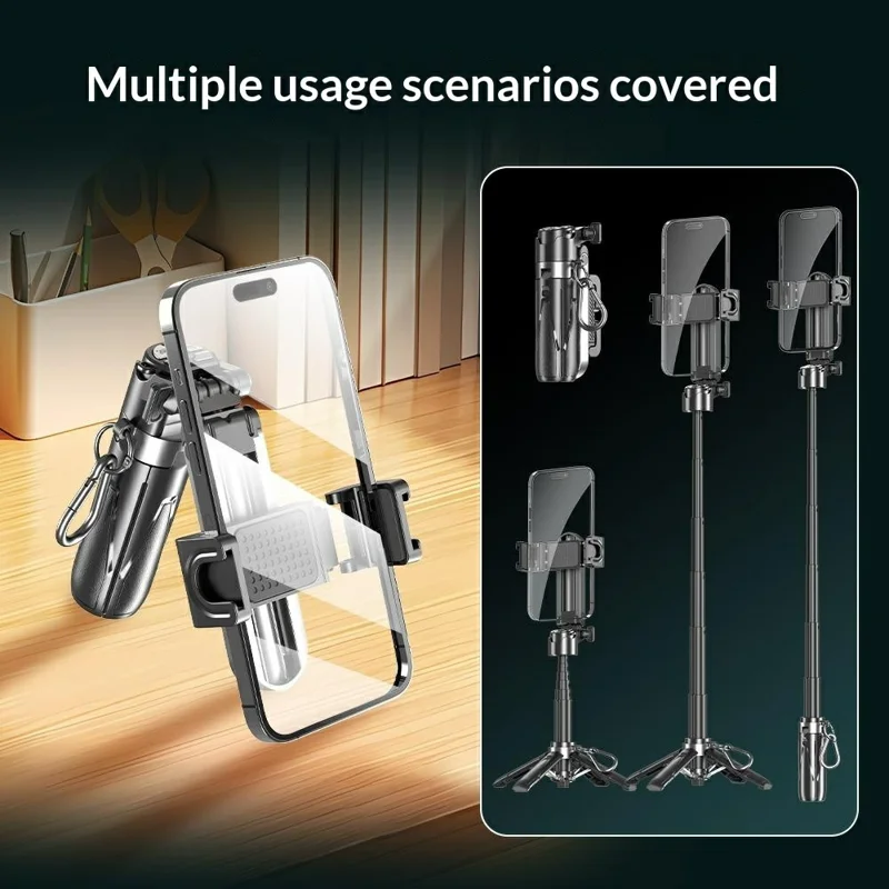 P15-Y Mini Selfie Stick with Single Square Lights  /  Remote Control, Portable Extendable Phone Tripod Stand - Black