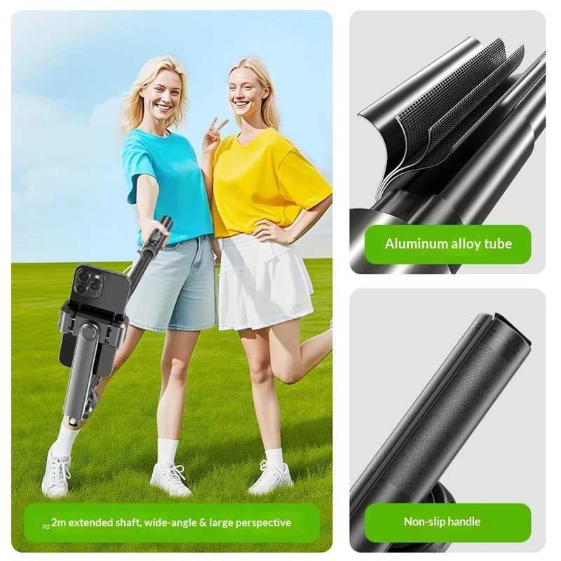 P61 Stretchable Selfie Stick with Square Fill Light, Auto Pop-Up Cell Phone Tripod Stand Remote Control for Live Streaming / Video Recording