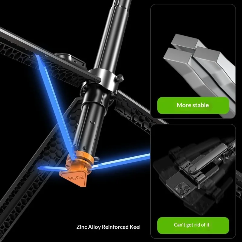 P61 Stretchable Selfie Stick with Square Fill Light, Auto Pop-Up Cell Phone Tripod Stand Remote Control for Live Streaming / Video Recording