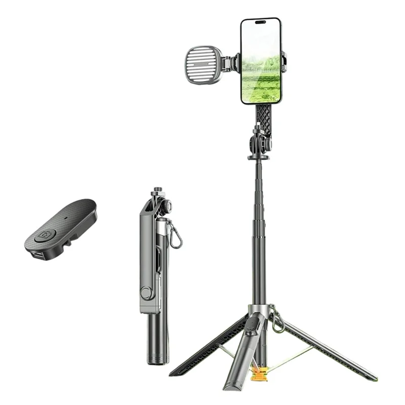 P61 Stretchable Selfie Stick with G-Style Fill Light, Auto Pop-Up Cell Phone Tripod Stand Remote Control for Live Streaming / Video Recording