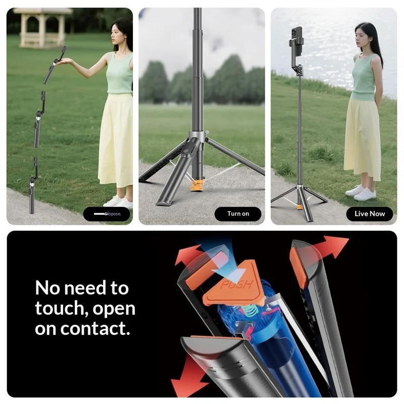 P61 Stretchable Selfie Stick Auto Pop-Up Cell Phone Tripod Stand with Remote Control for Live Streaming / Video Recording