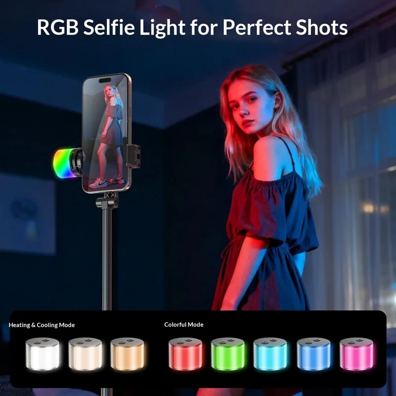 P29D Portable Selfie Stick with RGB Fill Light for Live Streaming Cell Phone Tripod Stand Support Remote Control