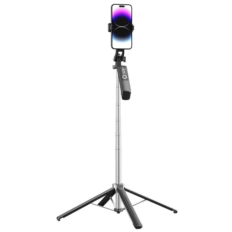 P18TK Monopode Bluetooth avec Pince pour Téléphone, Stabilisateur Anti-flou Portable, Extensible jusqu'à 1,8 m, Trépied à 4 Pieds pour Diffusion en Direct - Noir