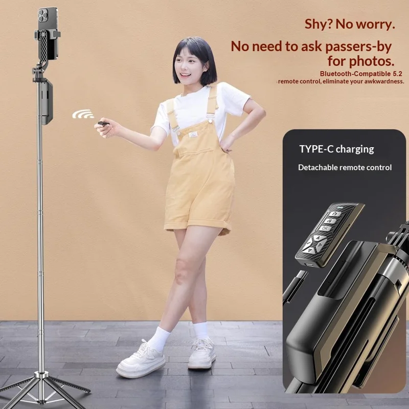 P18TK Selfie Stick con Luz de Relleno Cuadrada Individual, Estabilizador de Mano, Trípode de Emergencia para Transmisiones en Vivo - Negro