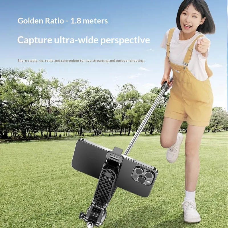 P18TK Selfie Stick con Luz de Relleno Cuadrada Individual, Estabilizador de Mano, Trípode de Emergencia para Transmisiones en Vivo - Negro