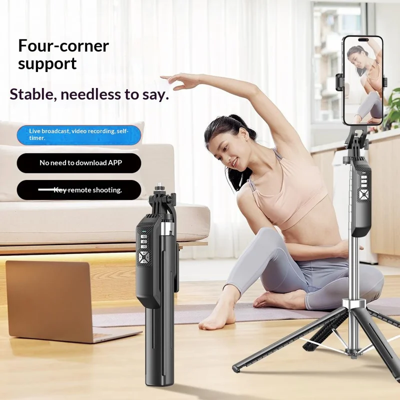 P18TK Selfie Stick con Luz de Relleno Cuadrada Doble, Estabilizador de Mano, Trípode de Emergencia para Transmisiones en Vivo - Negro