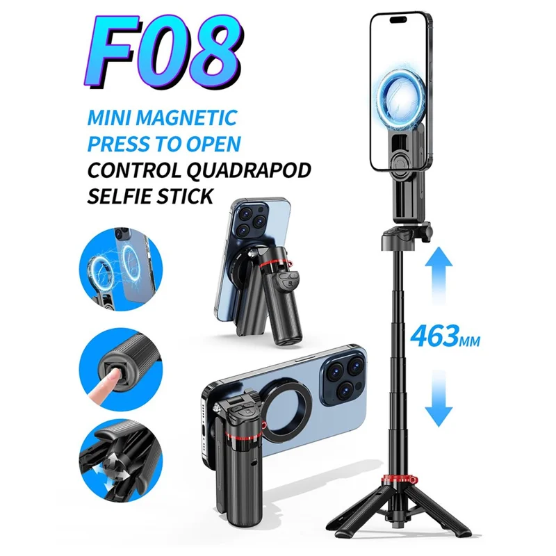 CYKE F08 Magnetic Phone Holder Mini Selfie Stick Stretchable 4-Leg Tripod Stand with Bluetooth-compatible Remote