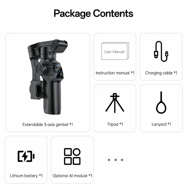 YESIDO SF32 Stabilisateur à 3 axes Trépied pour Smartphone Antidérapant pour Vlogging / Streaming en direct / Enregistrement vidéo - Noir