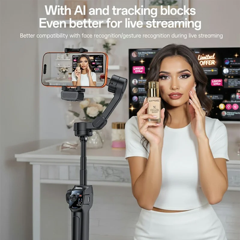 YESIDO SF32 Stabilisateur à 3 axes Trépied pour Smartphone Antidérapant pour Vlogging / Streaming en direct / Enregistrement vidéo - Noir