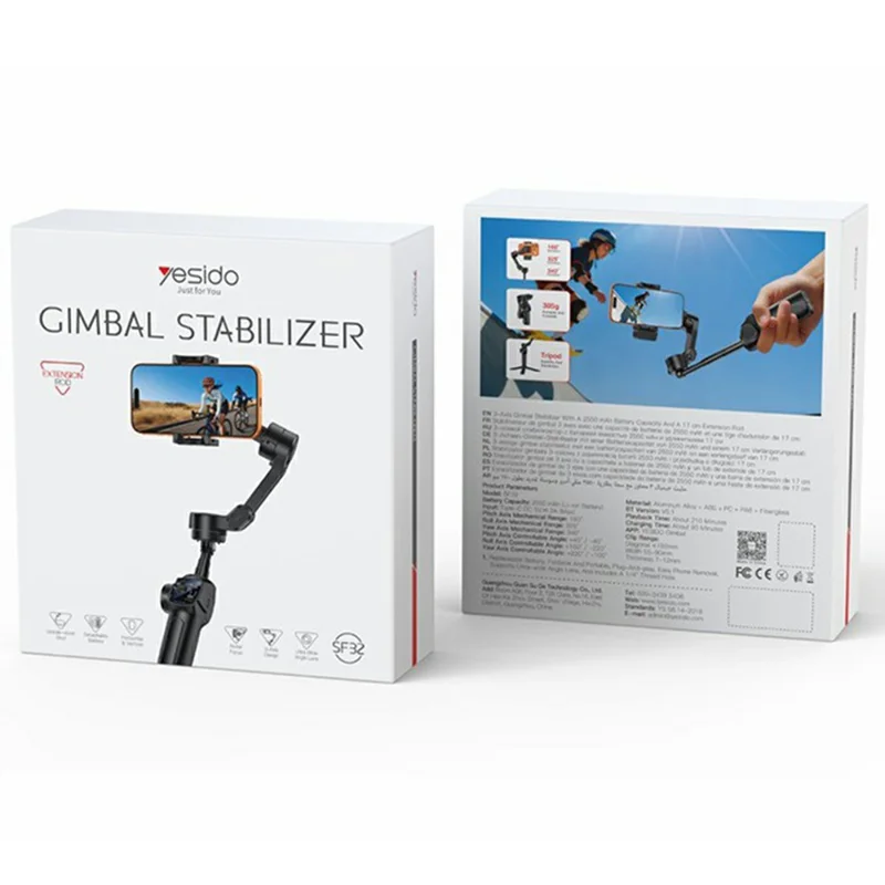 YESIDO SF32-PRO Smartphone Gimbal Stabilizer Bluetooth-Compatible Tripod Stand 3-Axis AI Tracking for Vlogging / Live Streaming / Video Recording - Black