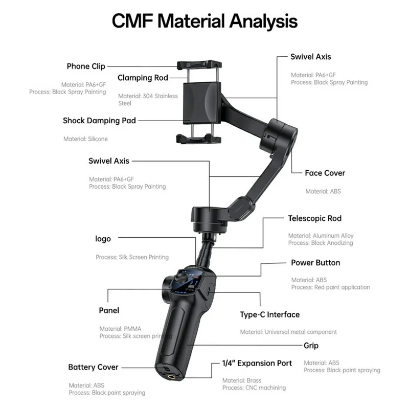 YESIDO SF32-PRO Smartphone Gimbal Stabilizer Bluetooth-Compatible Tripod Stand 3-Axis AI Tracking for Vlogging / Live Streaming / Video Recording - Black