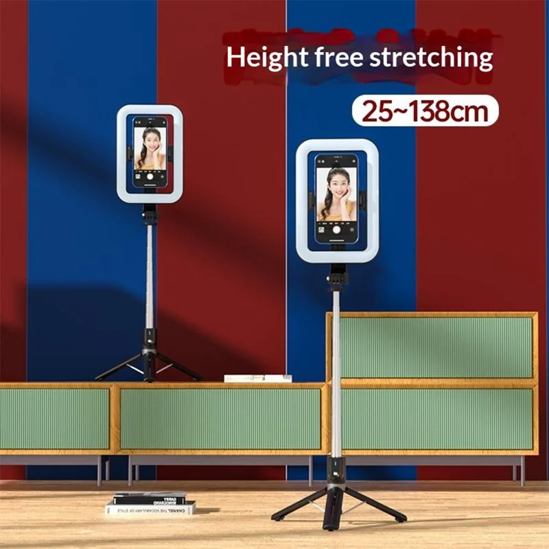 P99X Selfie Stick Tripod Ring Light 360-Degree Rotating 8 inch Square Lamp for Live Streaming  /  Smartphone Photography - Black