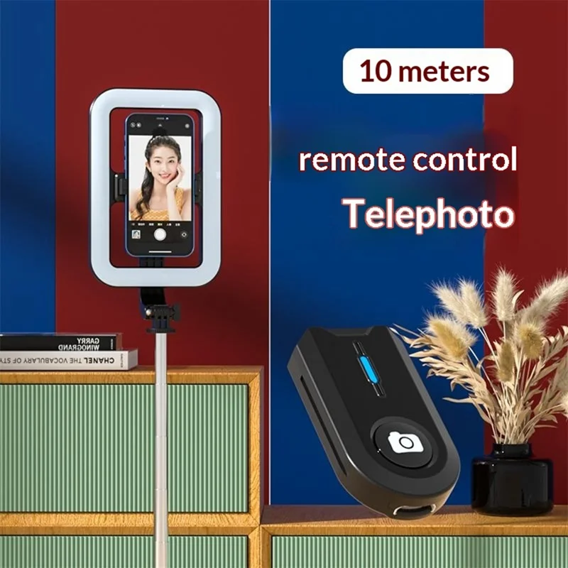 P99X Selfie Stick Tripod Ring Light 360-Degree Rotating 8 inch Square Lamp for Live Streaming  /  Smartphone Photography - Black