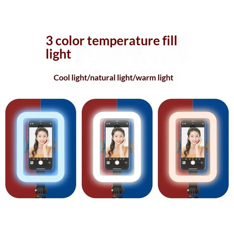 P99X Selfie Stick Tripod Ring Light 360-Degree Rotating 8 inch Square Lamp for Live Streaming  /  Smartphone Photography - Black