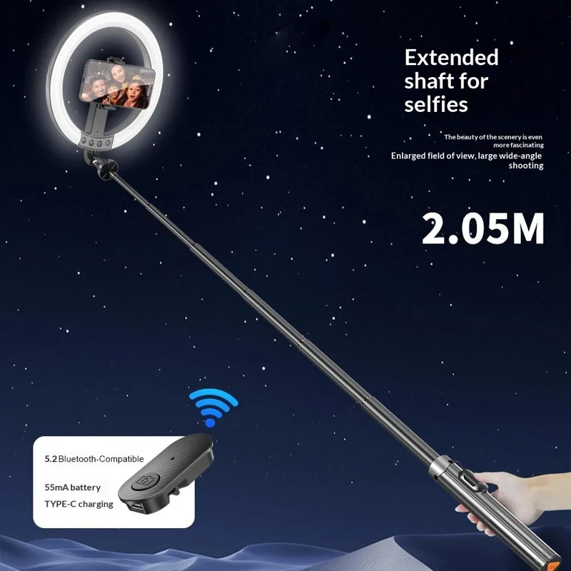 P61Q Live Streaming Selfie Stick Tripod Lamp 10 Inch Ring Light with Remote for Photography / Video Recording - Black