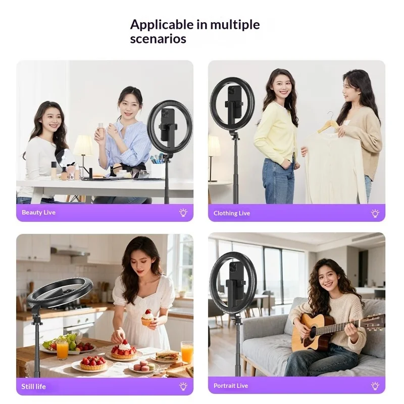 P61Q Live Streaming Selfie Stick Tripod Lamp 10 Inch Ring Light with Remote for Photography / Video Recording - Black