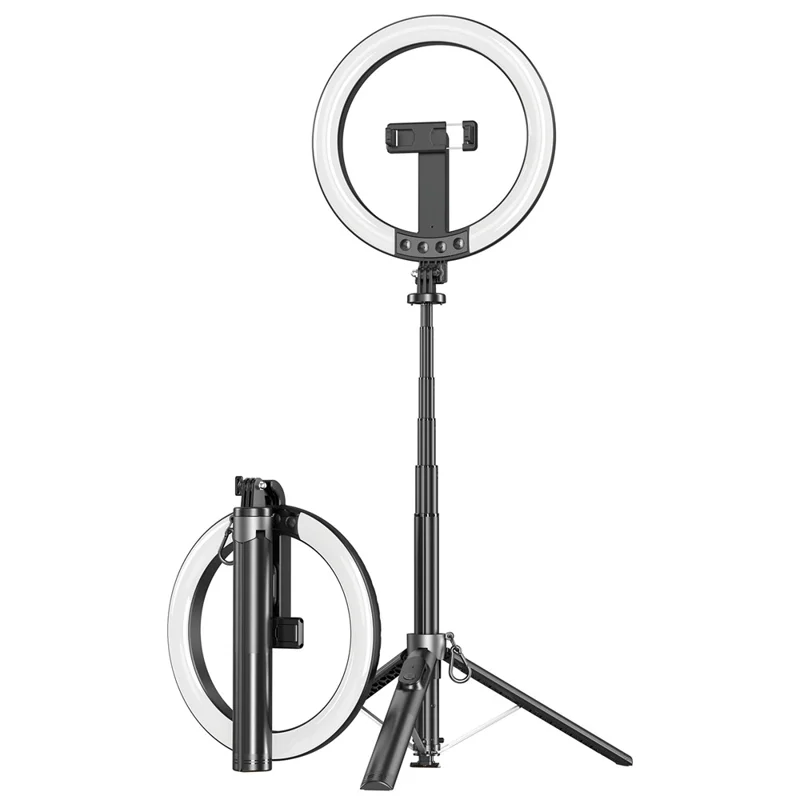 P61Q Live Streaming Selfie Stick Tripod Lamp 10 Inch Ring Light with Remote for Photography / Video Recording - Black