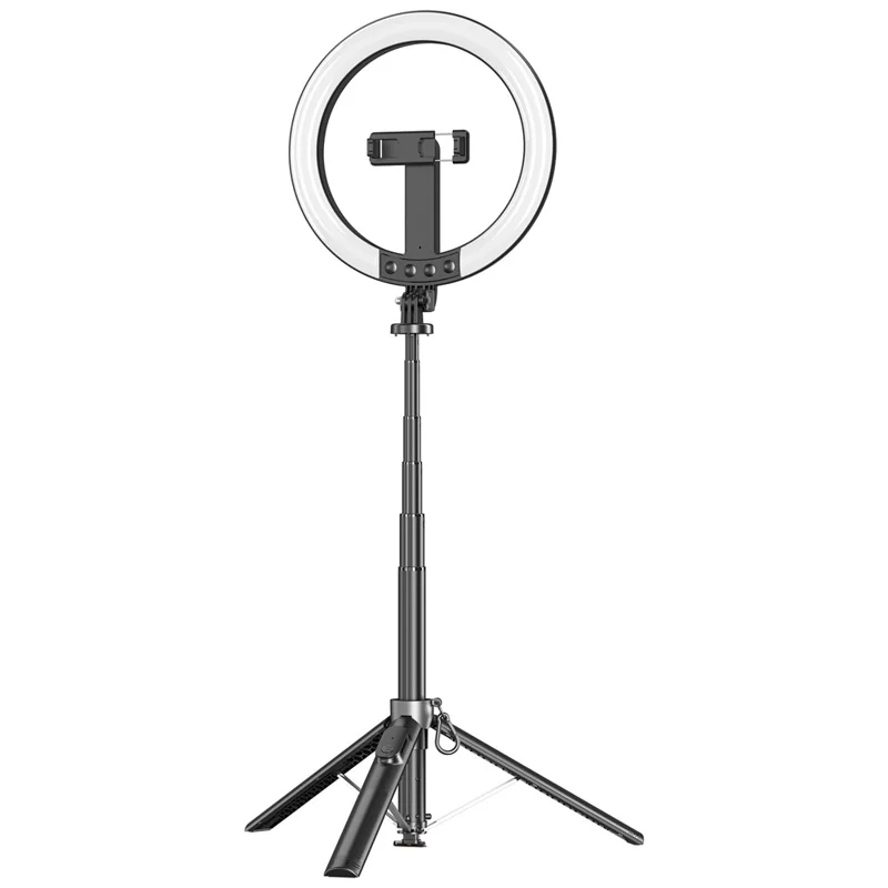 P61Q Live Streaming Selfie Stick Tripod Lamp 10 Inch Ring Light with Remote for Photography / Video Recording - Black