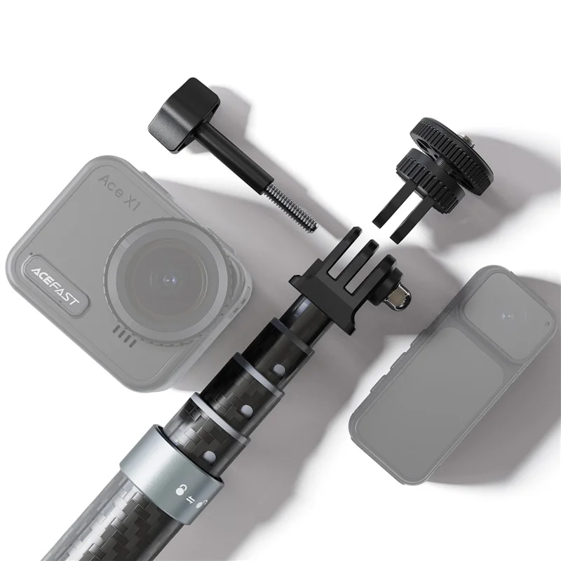 ACEFAST E38 1.2 м Углеродное телескопическое селфи-палка, 5-уровневая регулируемая селфи-палка - Черный / Серый