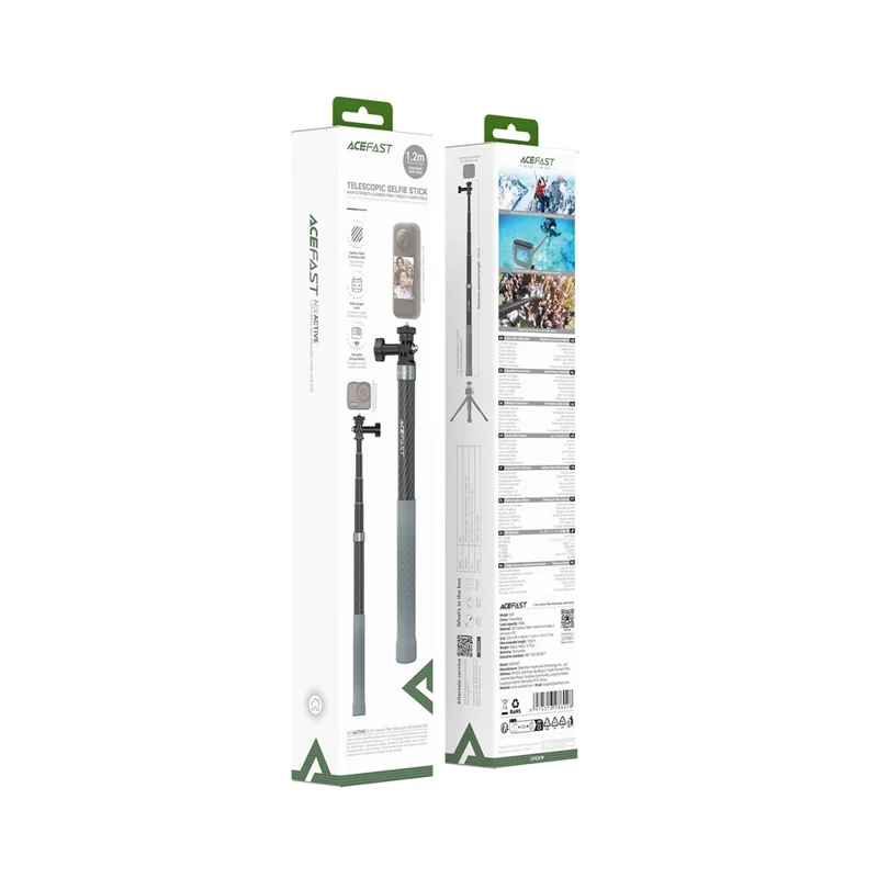 ACEFAST E38 1.2 м Углеродное телескопическое селфи-палка, 5-уровневая регулируемая селфи-палка - Черный / Серый