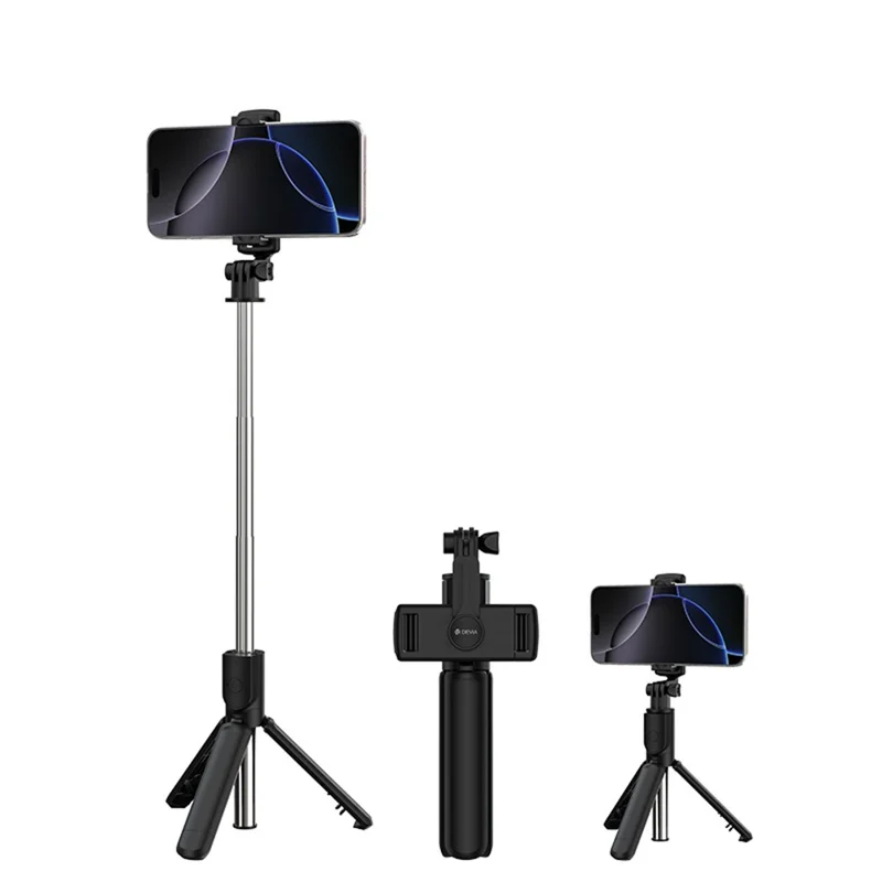 Tripé com Bastão Selfie DEVIA ES083 com Controlo Remoto Suporte para Telemóvel Dobrável para Transmissões em Direto e Fotografia - Preto