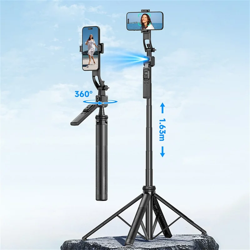 DEVIA ES086 / C17 AI Smart Tracking Gimbal Selfie Stick with Live Streaming Tripod Stand - Black