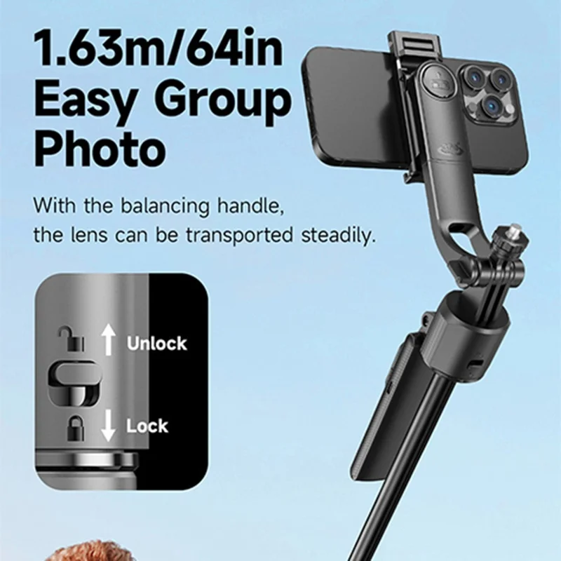DEVIA ES086 / C17 AI Smart Tracking Gimbal Selfie Stick with Live Streaming Tripod Stand - Black
