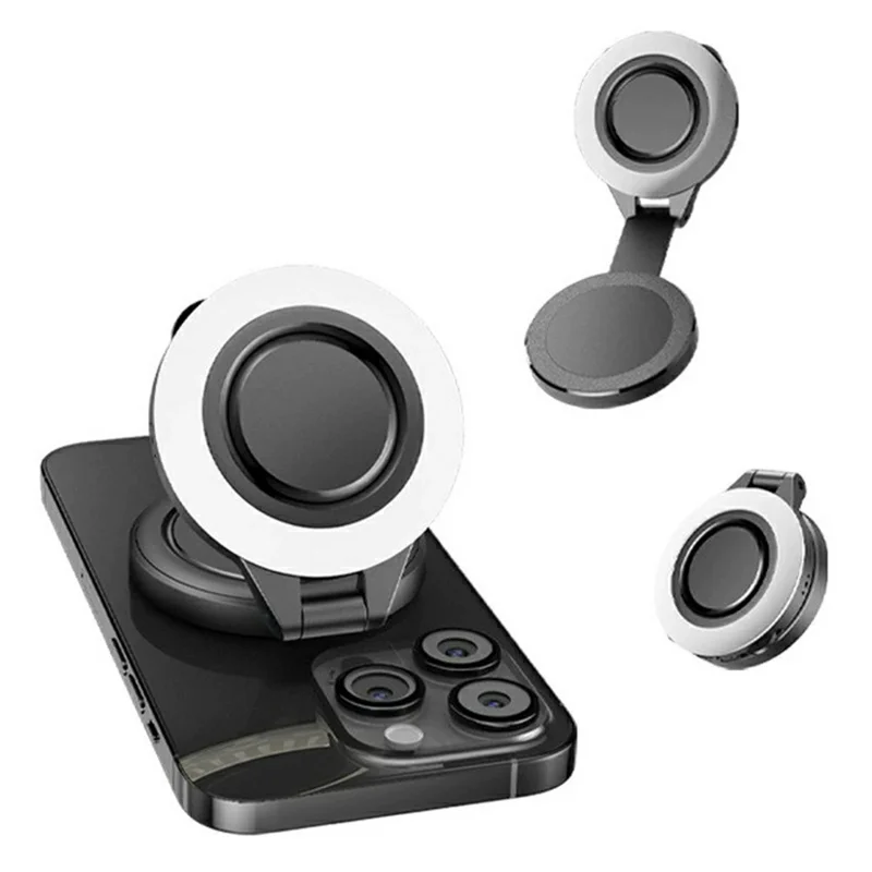 D13 Magnetic Ring Light for Phone Photography 180° Rotating Portable LED Fill Light with 3 Color Modes - Black