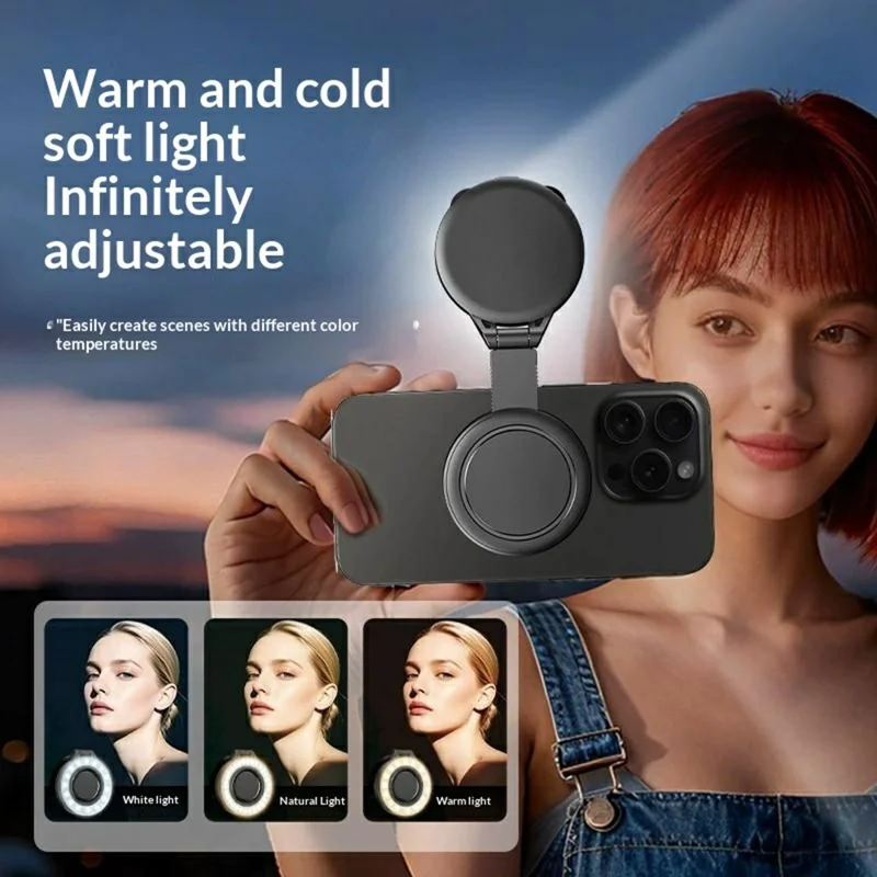 D13 Magnetic Ring Light for Phone Photography 180° Rotating Portable LED Fill Light with 3 Color Modes - Black