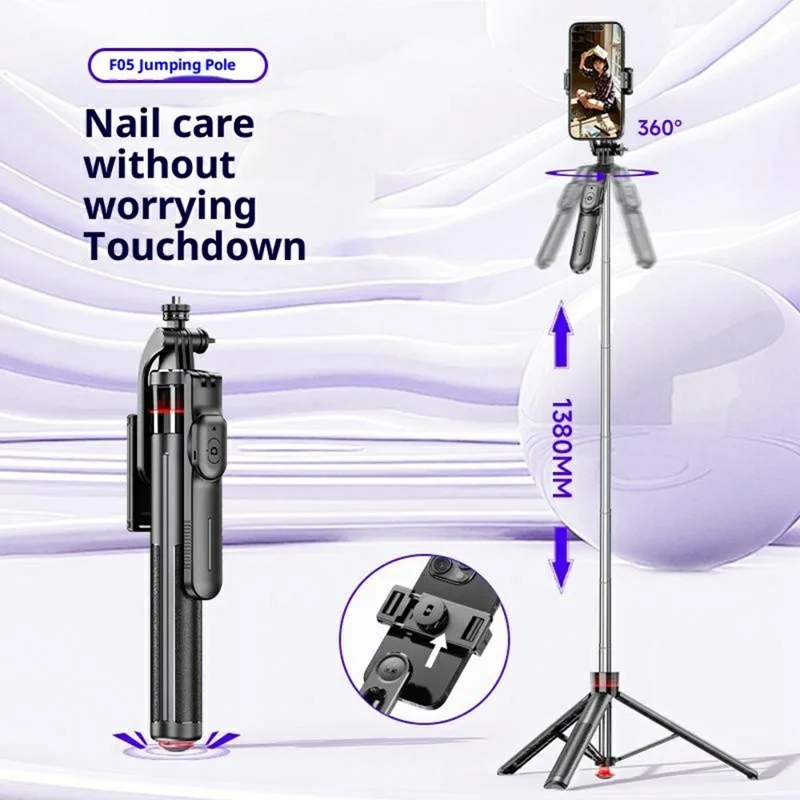 F05 Extendable Selfie Stick Tripod Stand 360° Rotating Remote Control Phone Holde for Vlogging Photography