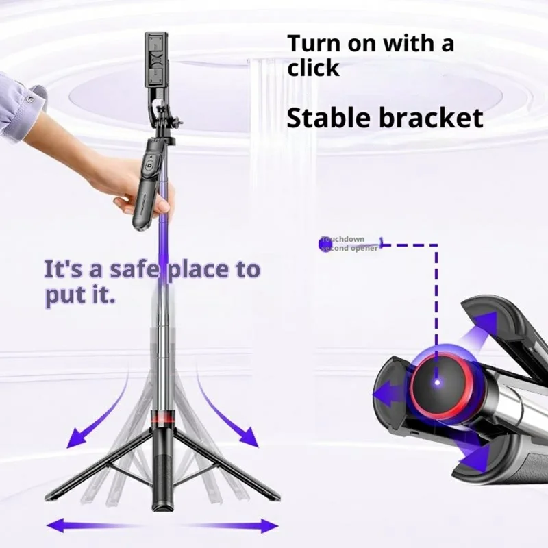 F05 Extendable Selfie Stick Tripod Stand 360° Rotating Remote Control Phone Holde for Vlogging Photography