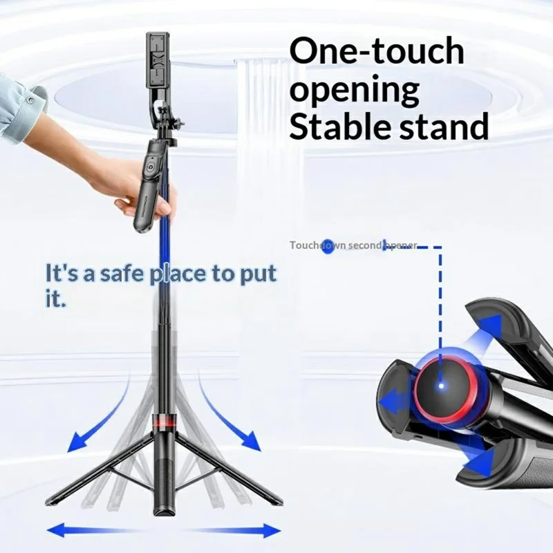 F06 One-Touch Deploy Selfie-Stick Stativ 1300 mm verlängerbares automatisches Stativ für Reisen, Vlogging – Schwarz