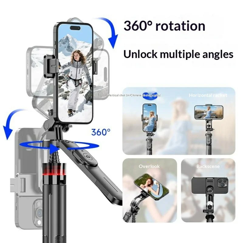 F06 One-Touch Deploy Selfie-Stick Stativ 1300 mm verlängerbares automatisches Stativ für Reisen, Vlogging – Schwarz