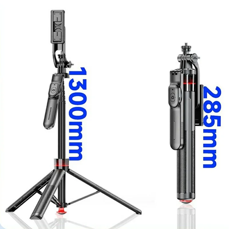 F06 One-Touch Deploy Selfie-Stick Stativ 1300 mm verlängerbares automatisches Stativ für Reisen, Vlogging – Schwarz