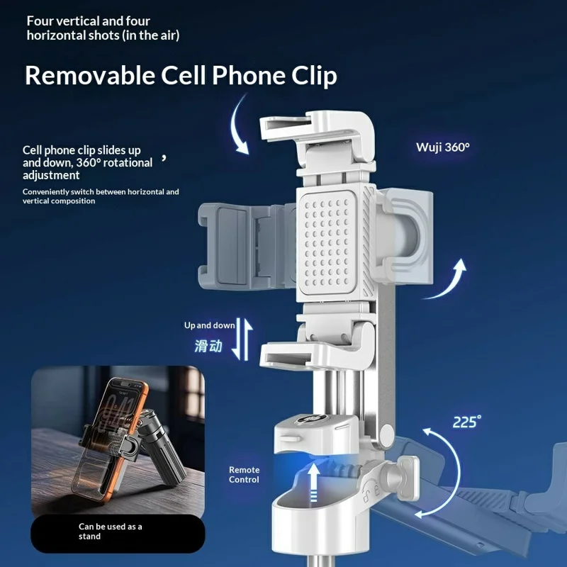 T13Y Bluetooth Selfie Stick Extensible Trípode de Aleación de Zinc Autoabrible Soporte para Teléfono - Negro